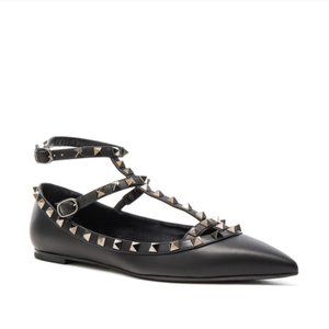 Valentino Garavani Rockstud Noir Ballerina in Matte Black Leather